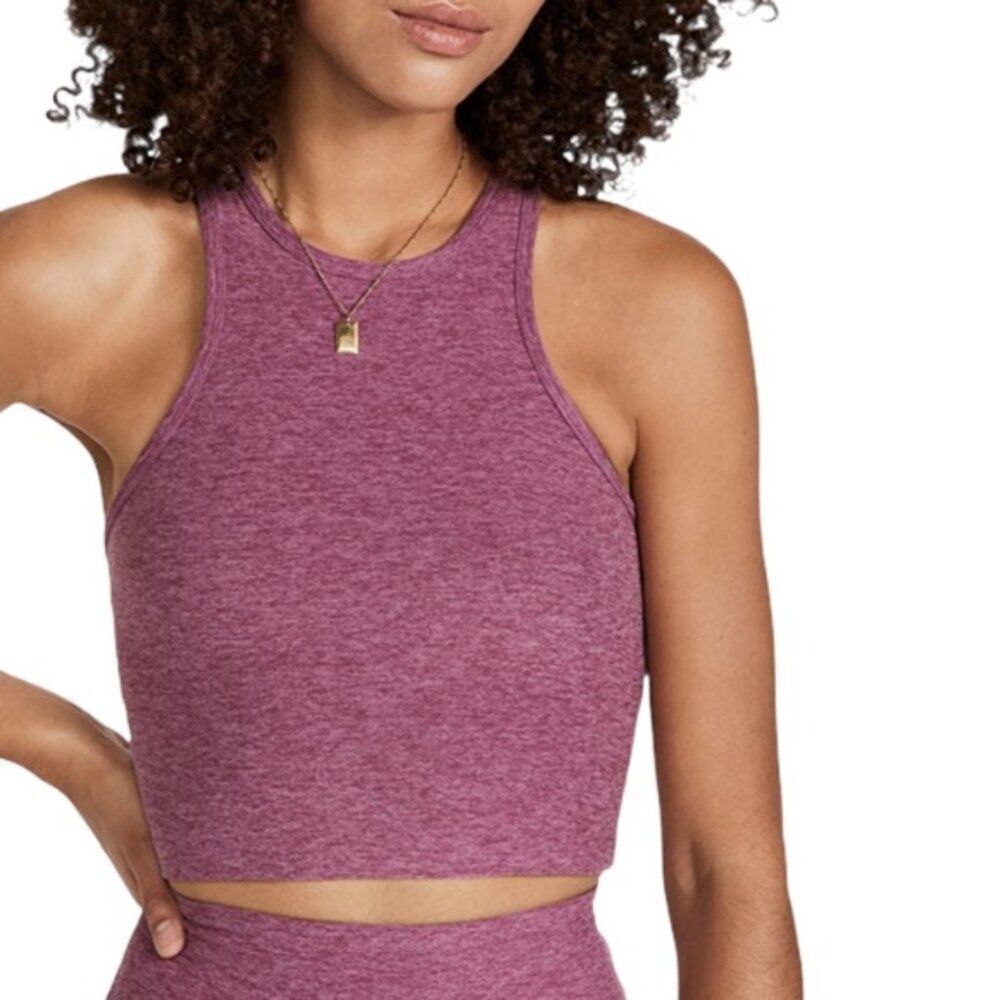 Beyond Yoga Purple Spacedye Studio Cropped Workout Tank Top Size Large